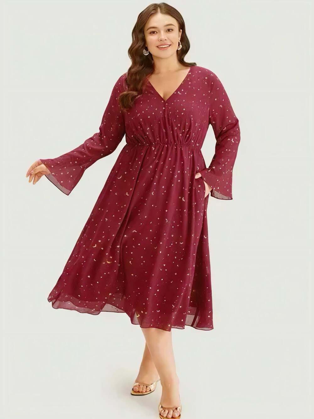 BloomChic Red Gold Star Moon Dress Plus Size 3X 22-24 with pockets